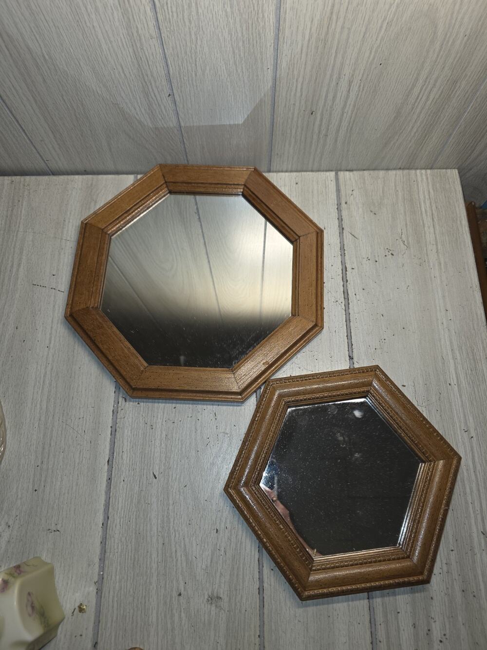 Vintage 80s Hexagonal Mirrors Lot Of 2 MCM Farmhouse Country Retro Cottagecore